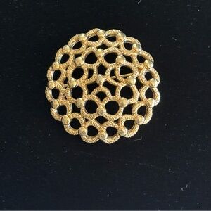 Vintage Monet Gold-Tone Openwork Textured Round Filigree Brooch